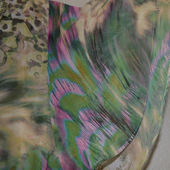 As U Wish Green/Tan/Pink Flutter Sleeve Dress Sz M - Picture 3 of 6